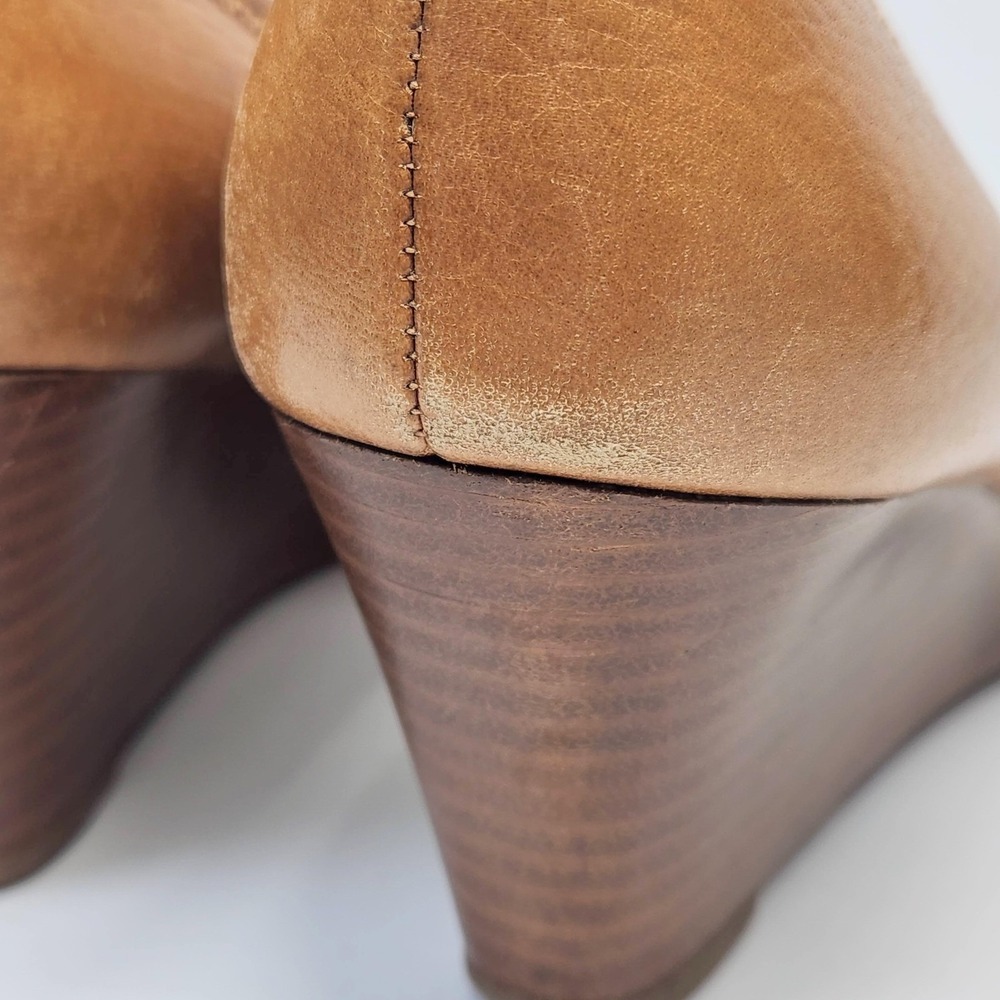 Tory Burch Shoes Womens Size 9** Brown Leather Peep Toe Wedge Logo Pumps - Picture 12 of 15